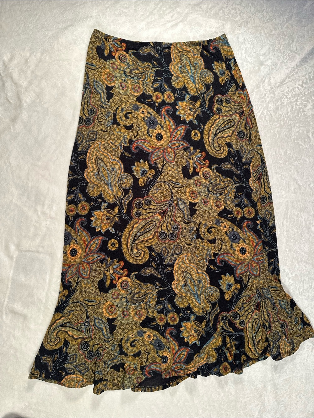 Paisley Print Maxi Skirt in Black and Gold
